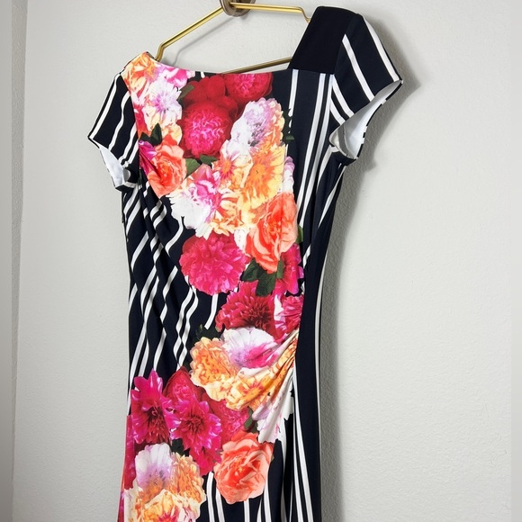 EUC Joseph Ribkoff Dress Multicolor Floral Striped Ruched Side Size 8 - Picture 6 of 11